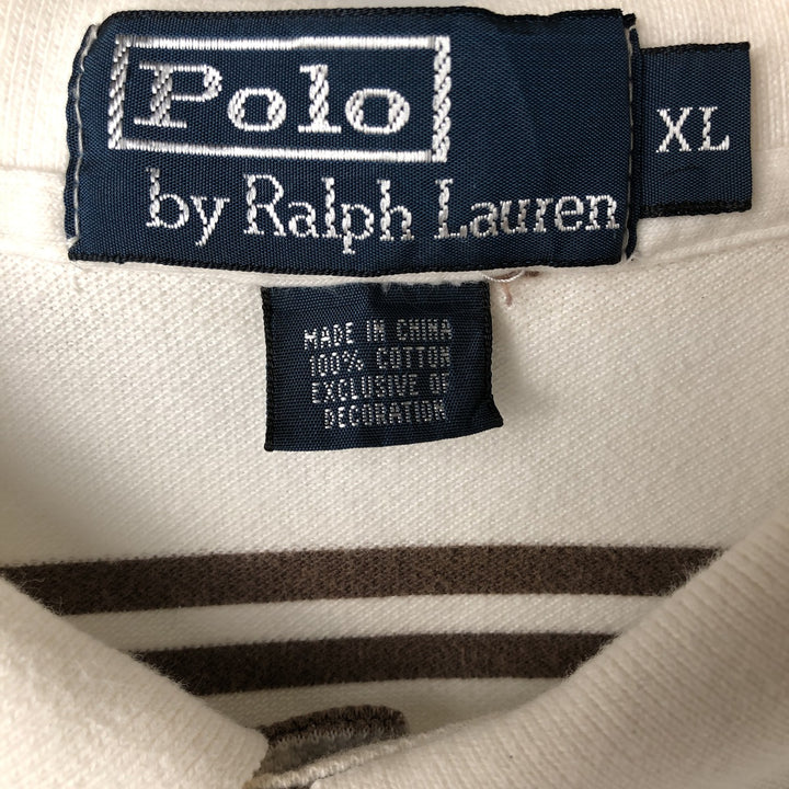 Ralph Lauren POLO by Ralph Lauren short sleeve striped polo shirt, men's XL size cotton brown type Vintage Second Hand