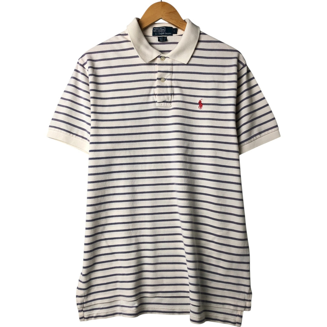 Ralph Lauren POLO by Ralph Lauren short sleeve striped polo shirt, men's size L cotton pale white type Vintage Second Hand