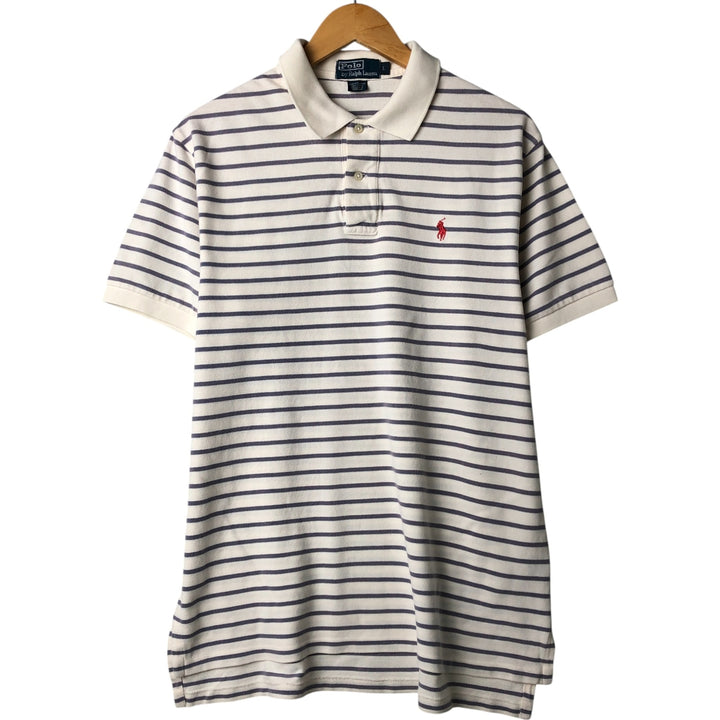 Ralph Lauren POLO by Ralph Lauren short sleeve striped polo shirt, men's size L cotton pale white type Vintage Second Hand
