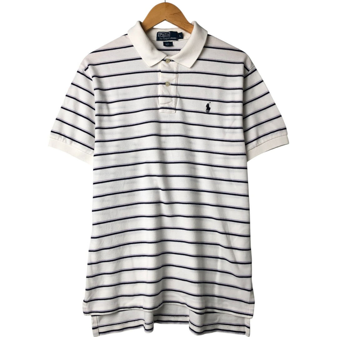 Ralph Lauren POLO by Ralph Lauren short sleeve striped polo shirt, men's size L cotton white type Vintage Second Hand