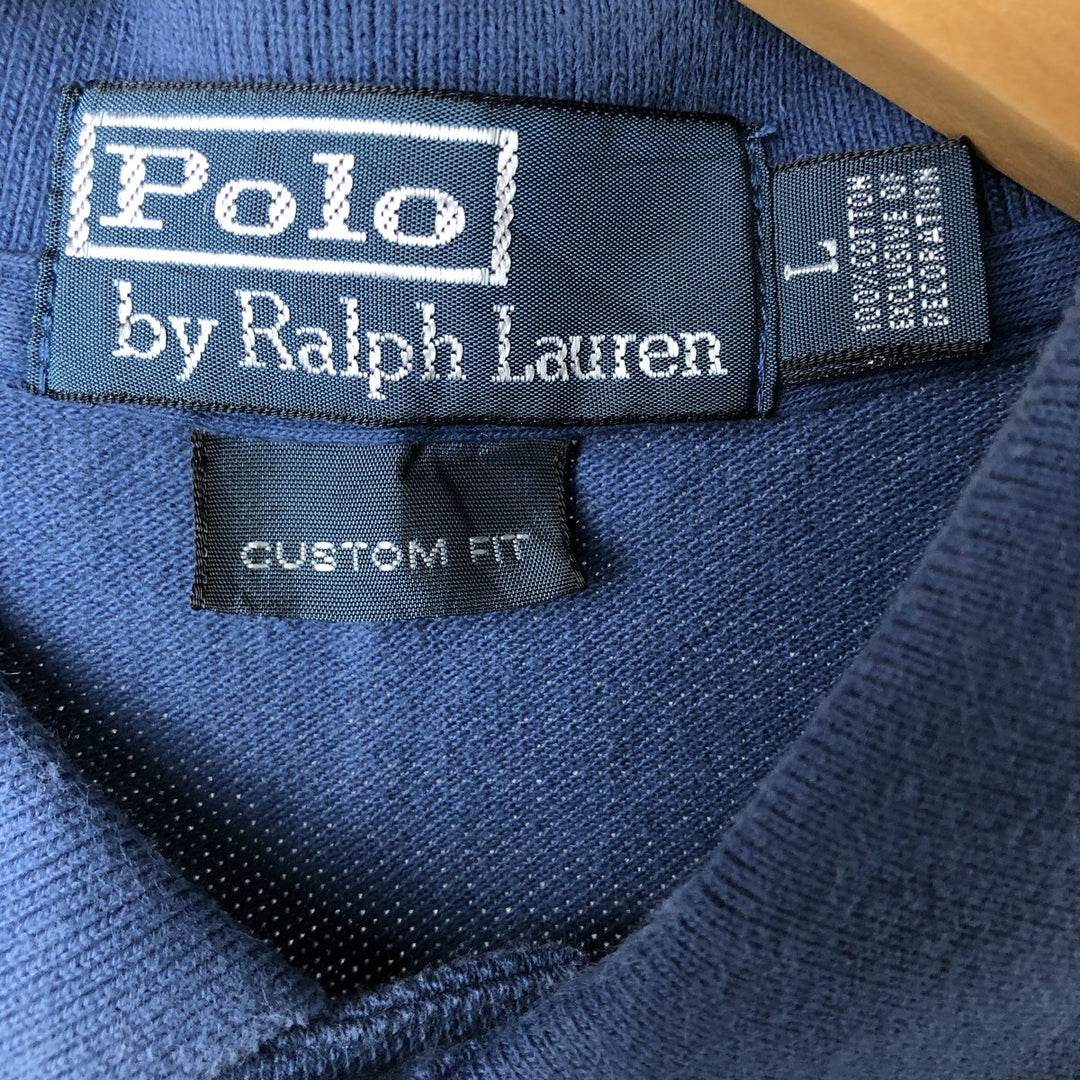 Ralph Lauren POLO by Ralph Lauren CUSTOM FIT short sleeve polo shirt, men's size L cotton Navy blue Vintage Second Hand