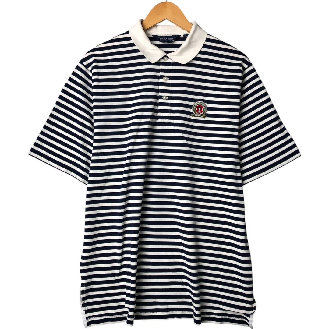 Ralph Lauren POLO GOLF Short Sleeve Striped Polo Shirt Men's Size L Pima Cotton white type Vintage Second Hand