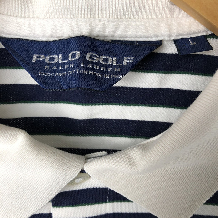 Ralph Lauren POLO GOLF Short Sleeve Striped Polo Shirt Men's Size L Pima Cotton white type Vintage Second Hand