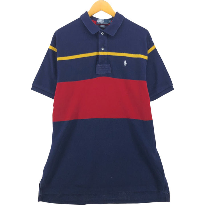 Ralph Lauren POLO by Ralph Lauren short sleeve polo shirt, men's XL size cotton navy blue type Vintage Second Hand
