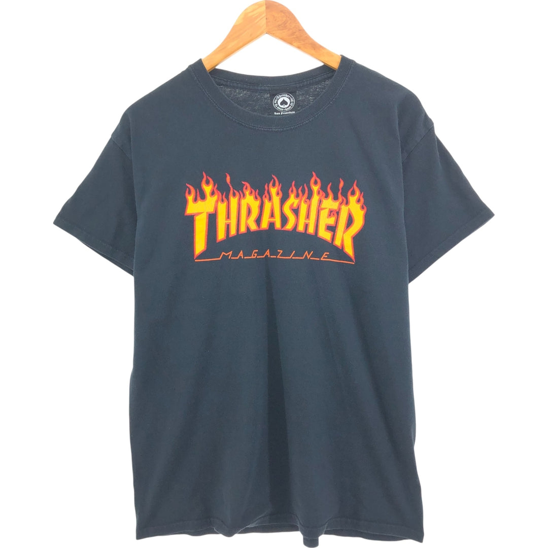 Thrasher Fire Pattern Surf Skate T-Shirt, Men's Size L cotton black type Vintage Second Hand