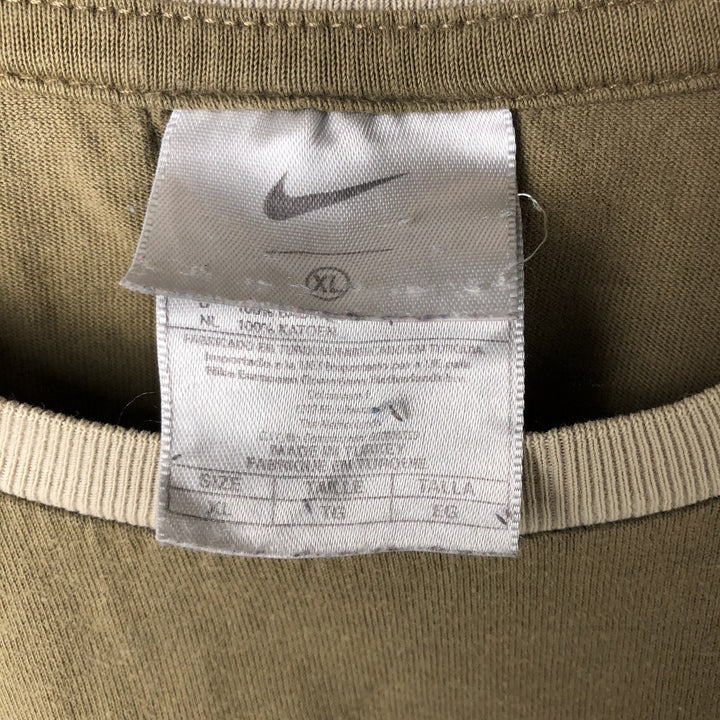 00'S Nike logo print T-shirt, men's XL size cotton Khaki type sage green Vintage Second Hand
