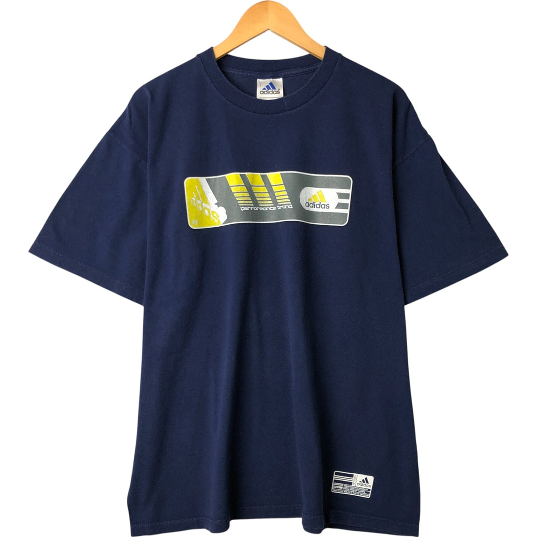 90'S Adidas logo print T-shirt, made in USA, men's size L, vintage cotton navy blue type Vintage Second Hand