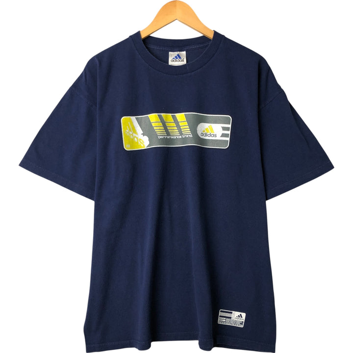 90'S Adidas logo print T-shirt, made in USA, men's size L, vintage cotton navy blue type Vintage Second Hand