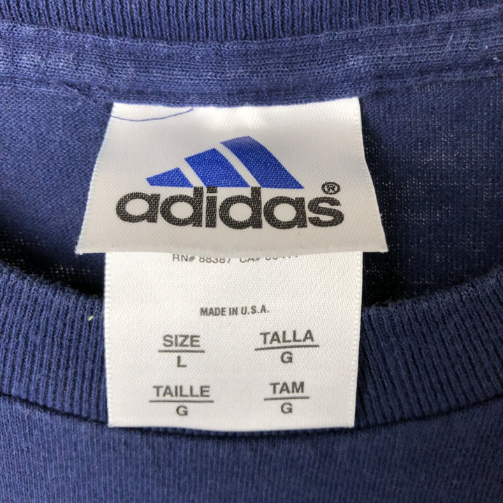 90'S Adidas logo print T-shirt, made in USA, men's size L, vintage cotton navy blue type Vintage Second Hand