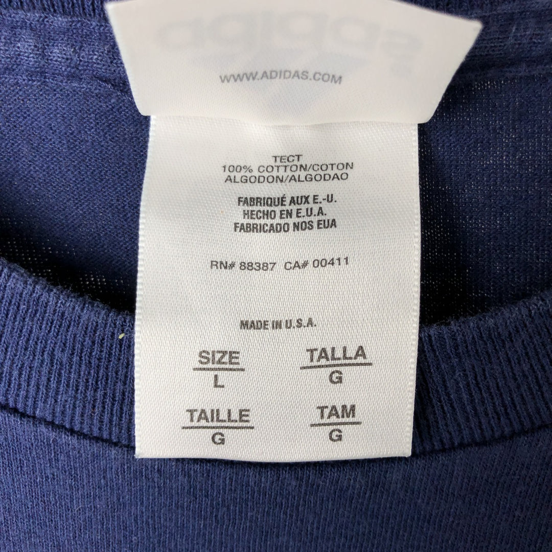 90'S Adidas logo print T-shirt, made in USA, men's size L, vintage cotton navy blue type Vintage Second Hand