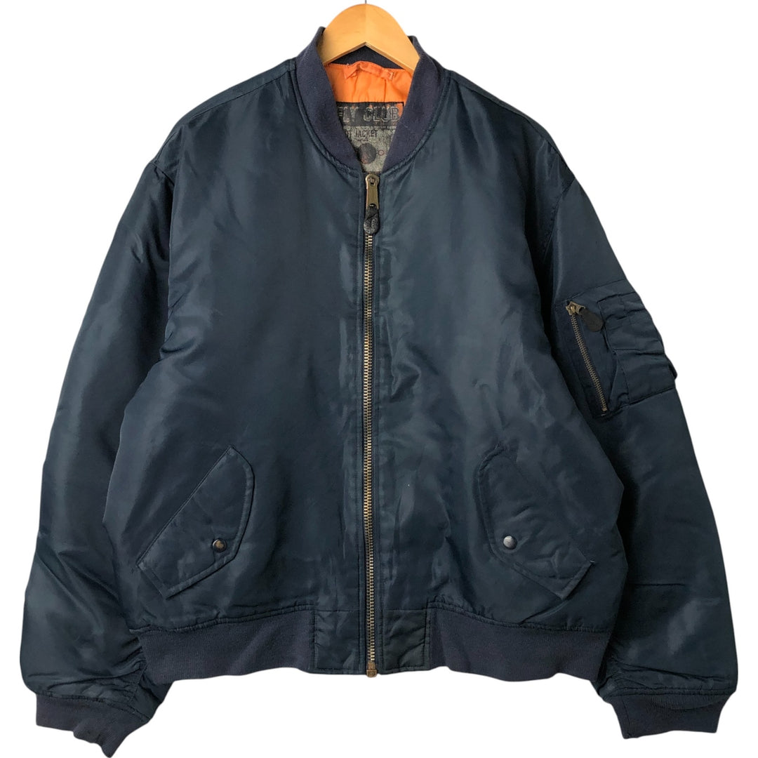 Civilian FLY CLUB MA-1 style padded military flight jacket, men's size L Nylon navy blue type Vintage Second Hand