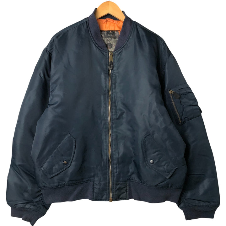 Civilian FLY CLUB MA-1 style padded military flight jacket, men's size L Nylon navy blue type Vintage Second Hand