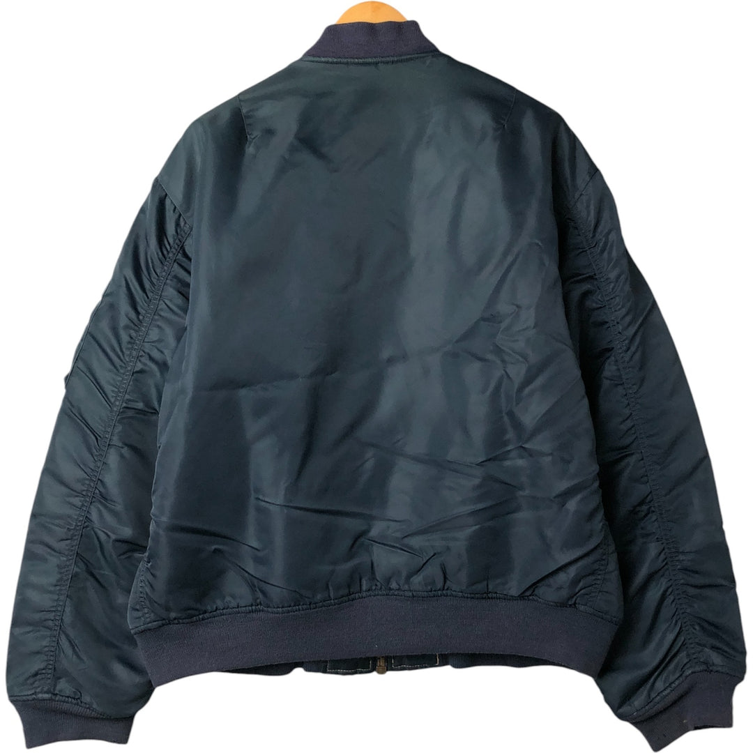 Civilian FLY CLUB MA-1 style padded military flight jacket, men's size L Nylon navy blue type Vintage Second Hand