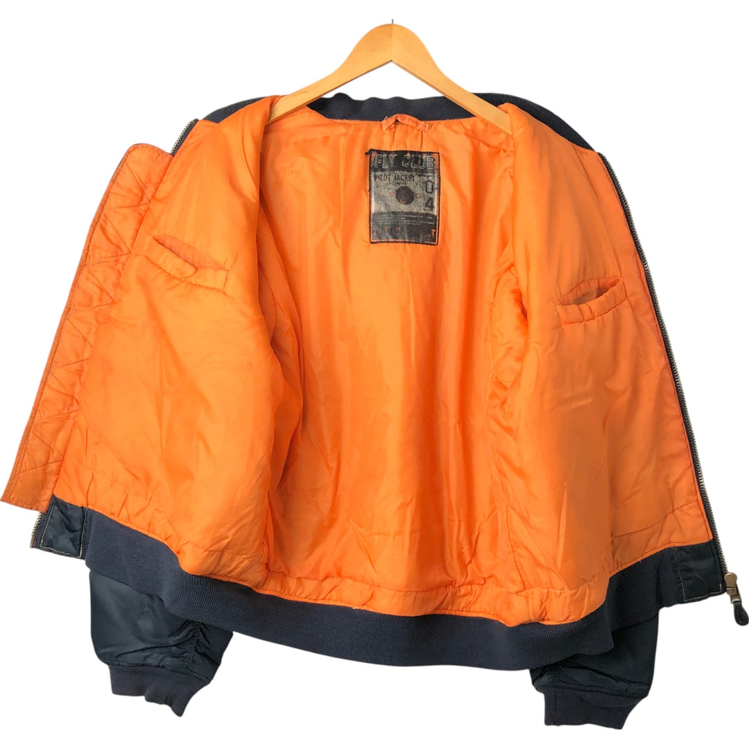 Civilian FLY CLUB MA-1 style padded military flight jacket, men's size L Nylon navy blue type Vintage Second Hand