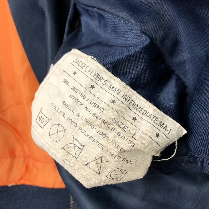 Civilian FLY CLUB MA-1 style padded military flight jacket, men's size L Nylon navy blue type Vintage Second Hand