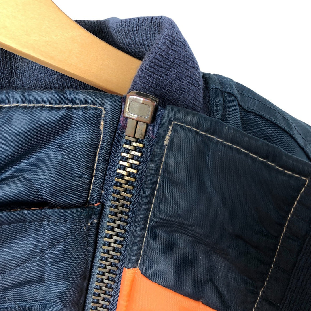 Civilian FLY CLUB MA-1 style padded military flight jacket, men's size L Nylon navy blue type Vintage Second Hand