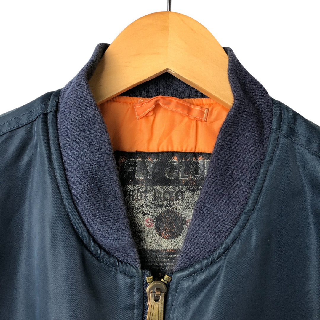 Civilian FLY CLUB MA-1 style padded military flight jacket, men's size L Nylon navy blue type Vintage Second Hand