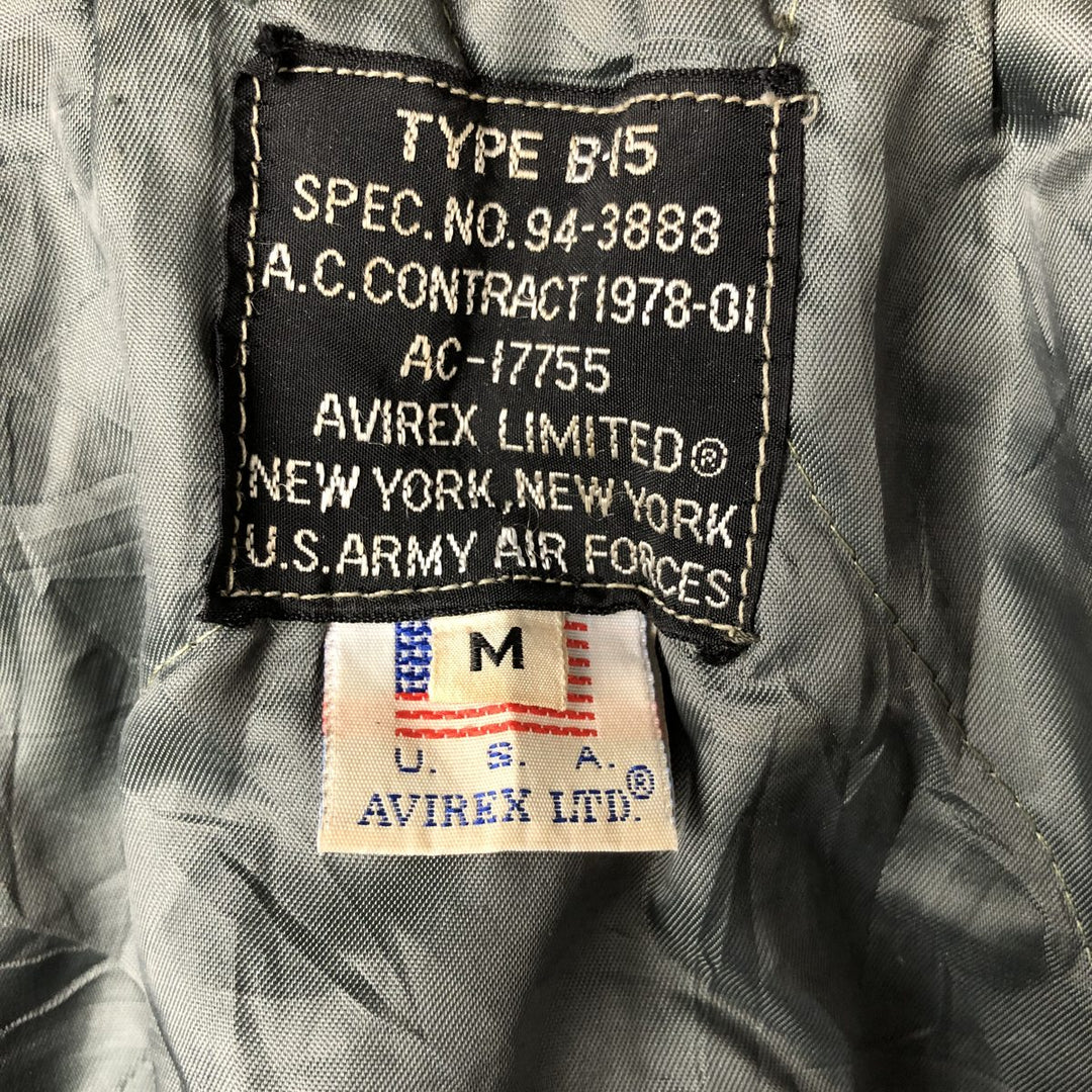 90'S civilian Avirex B-15 type padded military flight jacket, men's size M, vintage unclear Khaki type Vintage Second Hand