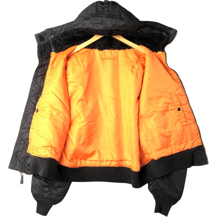 Alpha MA-1 style padded hooded military flight jacket, made in the USA, men's size L. Nylon black type Vintage Second Hand