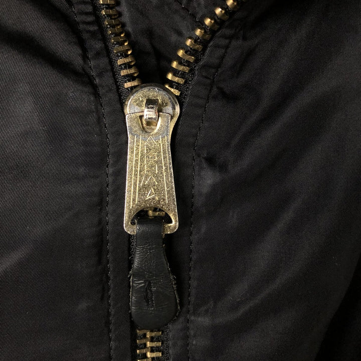 Alpha MA-1 style padded hooded military flight jacket, made in the USA, men's size L. Nylon black type Vintage Second Hand