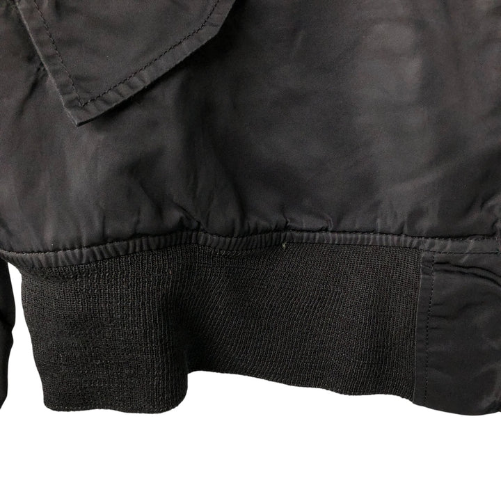 Alpha MA-1 style padded hooded military flight jacket, made in the USA, men's size L. Nylon black type Vintage Second Hand