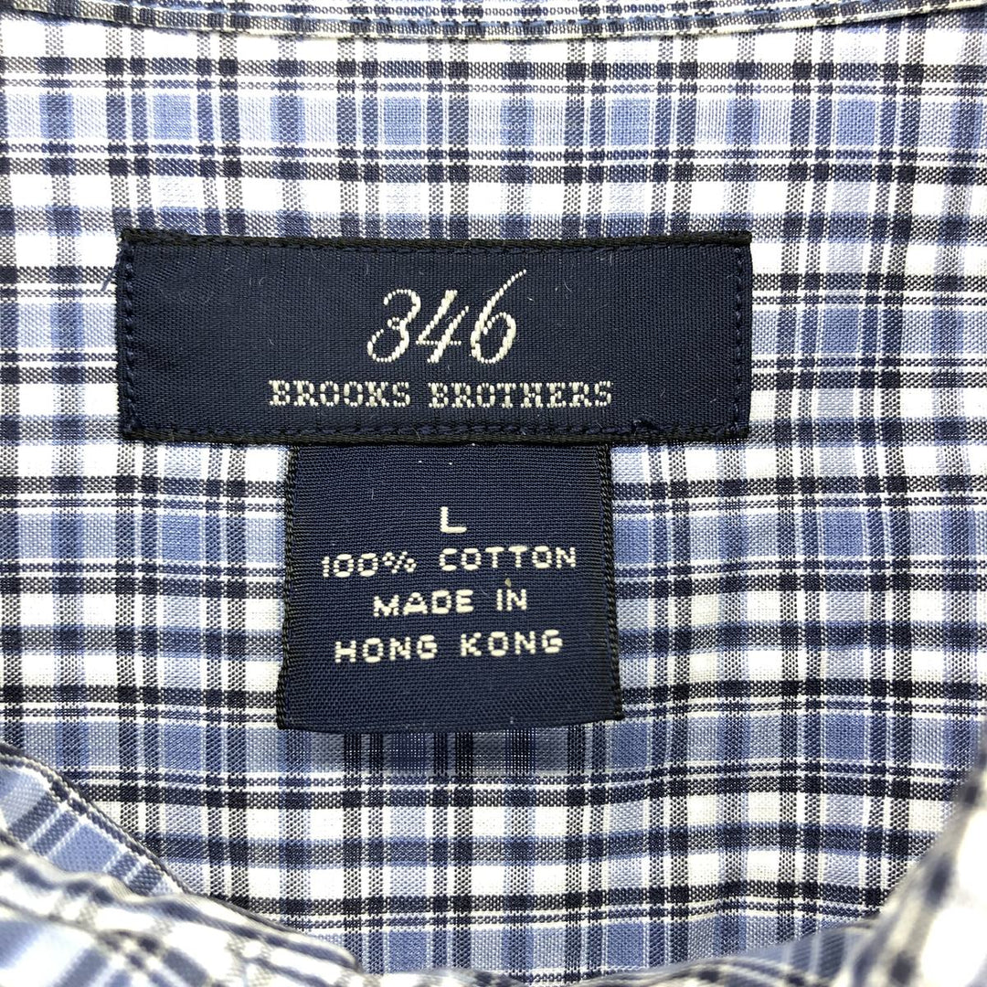 Brooks Brothers 346 short sleeve button down check shirt, men's size L cotton blue type Vintage Second Hand