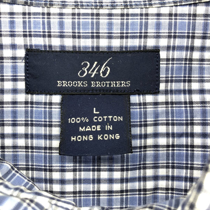Brooks Brothers 346 short sleeve button down check shirt, men's size L cotton blue type Vintage Second Hand