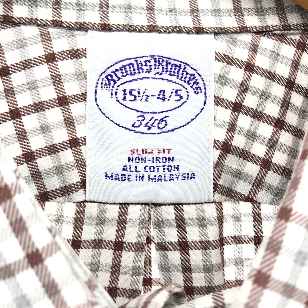 Brooks Brothers 346 short sleeve cotton check shirt, men's size M cotton brown type Vintage Second Hand
