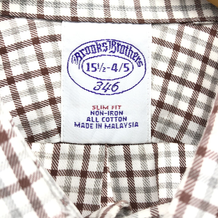 Brooks Brothers 346 short sleeve cotton check shirt, men's size M cotton brown type Vintage Second Hand