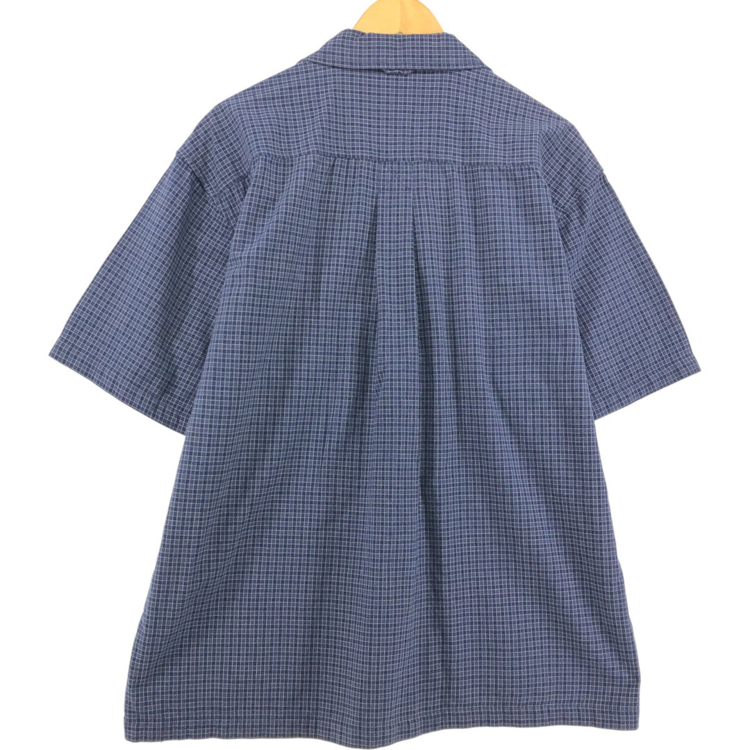 90s~00'S Timberland Check Pattern Short Sleeve Open Collar Cotton Shirt Box Shirt Men's L Size Vintage cotton navy blue type Vintage Second Hand