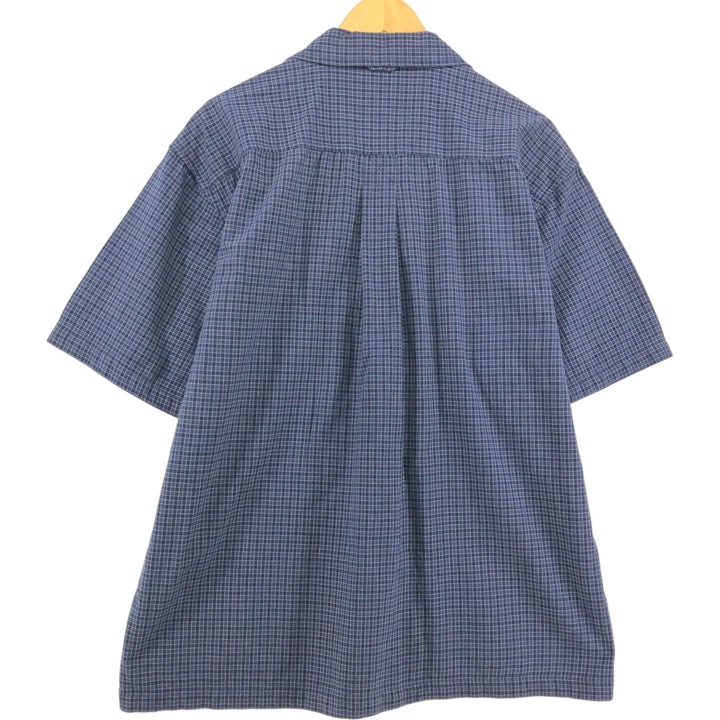 90s~00'S Timberland Check Pattern Short Sleeve Open Collar Cotton Shirt Box Shirt Men's L Size Vintage cotton navy blue type Vintage Second Hand