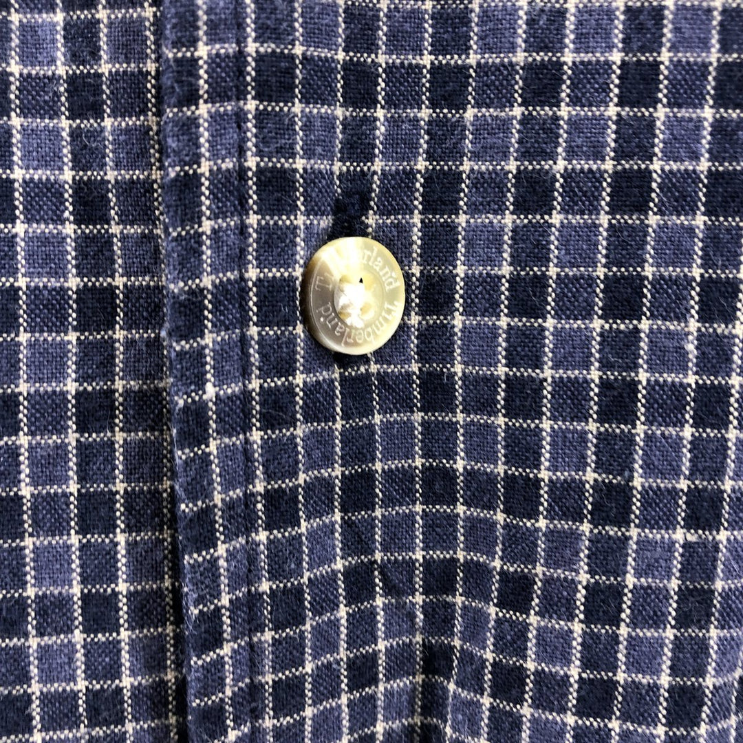 90s~00'S Timberland Check Pattern Short Sleeve Open Collar Cotton Shirt Box Shirt Men's L Size Vintage cotton navy blue type Vintage Second Hand
