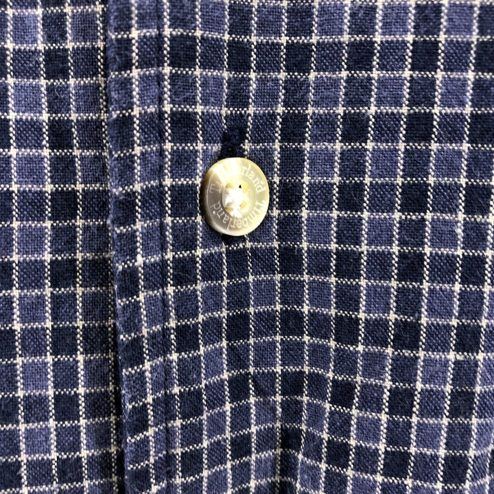 90s~00'S Timberland Check Pattern Short Sleeve Open Collar Cotton Shirt Box Shirt Men's L Size Vintage cotton navy blue type Vintage Second Hand