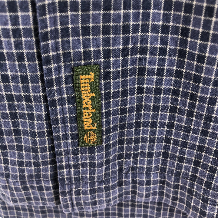 90s~00'S Timberland Check Pattern Short Sleeve Open Collar Cotton Shirt Box Shirt Men's L Size Vintage cotton navy blue type Vintage Second Hand