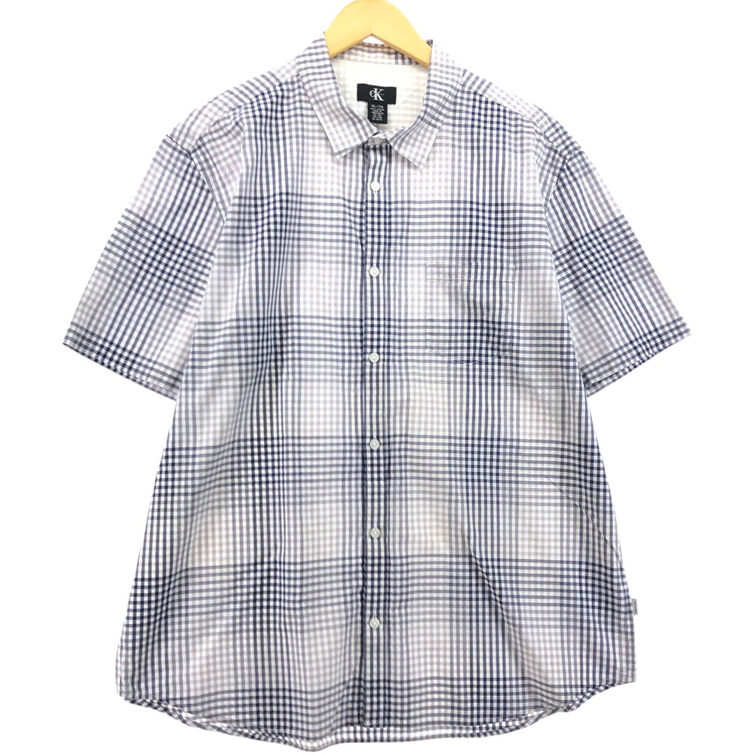 90'S ~ Calvin Klein short sleeve cotton check shirt men's XL size vintage cotton navy blue type Vintage Second Hand