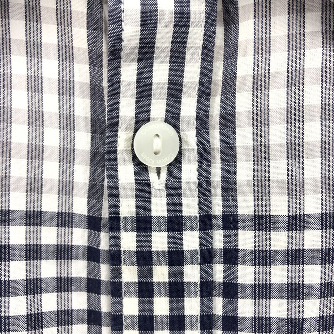 90'S ~ Calvin Klein short sleeve cotton check shirt men's XL size vintage cotton navy blue type Vintage Second Hand