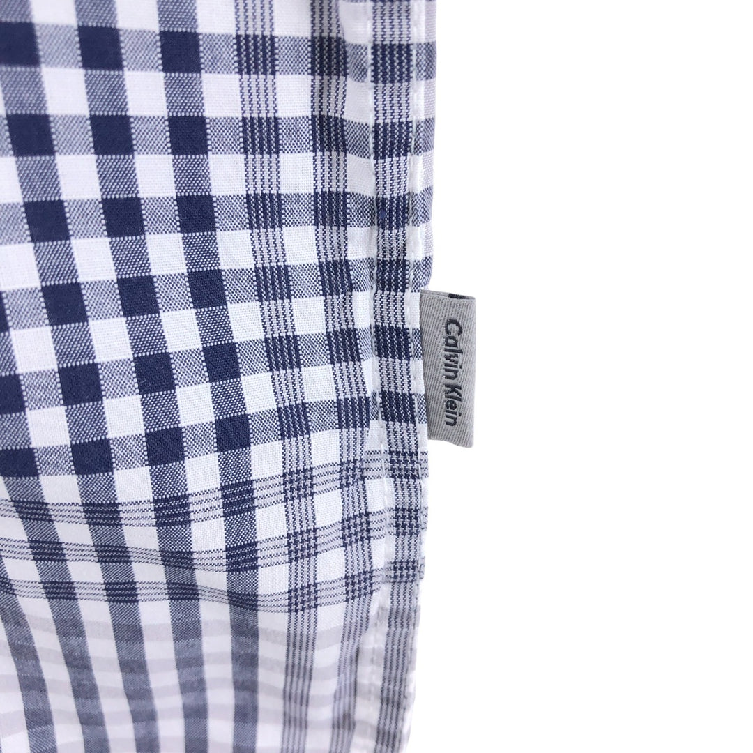 90'S ~ Calvin Klein short sleeve cotton check shirt men's XL size vintage cotton navy blue type Vintage Second Hand