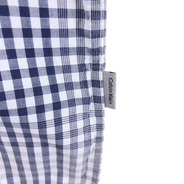 90'S ~ Calvin Klein short sleeve cotton check shirt men's XL size vintage cotton navy blue type Vintage Second Hand