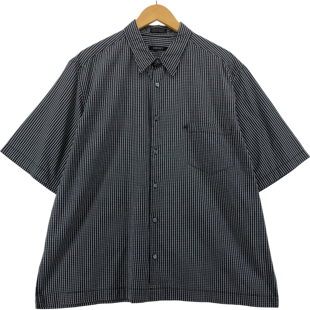 DKNY short sleeve cotton check shirt, box shirt, men's XL size cotton black type Vintage Second Hand