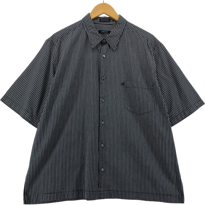 DKNY short sleeve cotton check shirt, box shirt, men's XL size cotton black type Vintage Second Hand