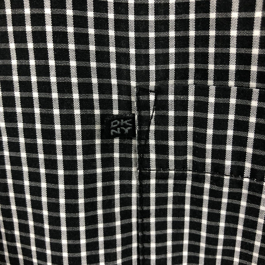 DKNY short sleeve cotton check shirt, box shirt, men's XL size cotton black type Vintage Second Hand