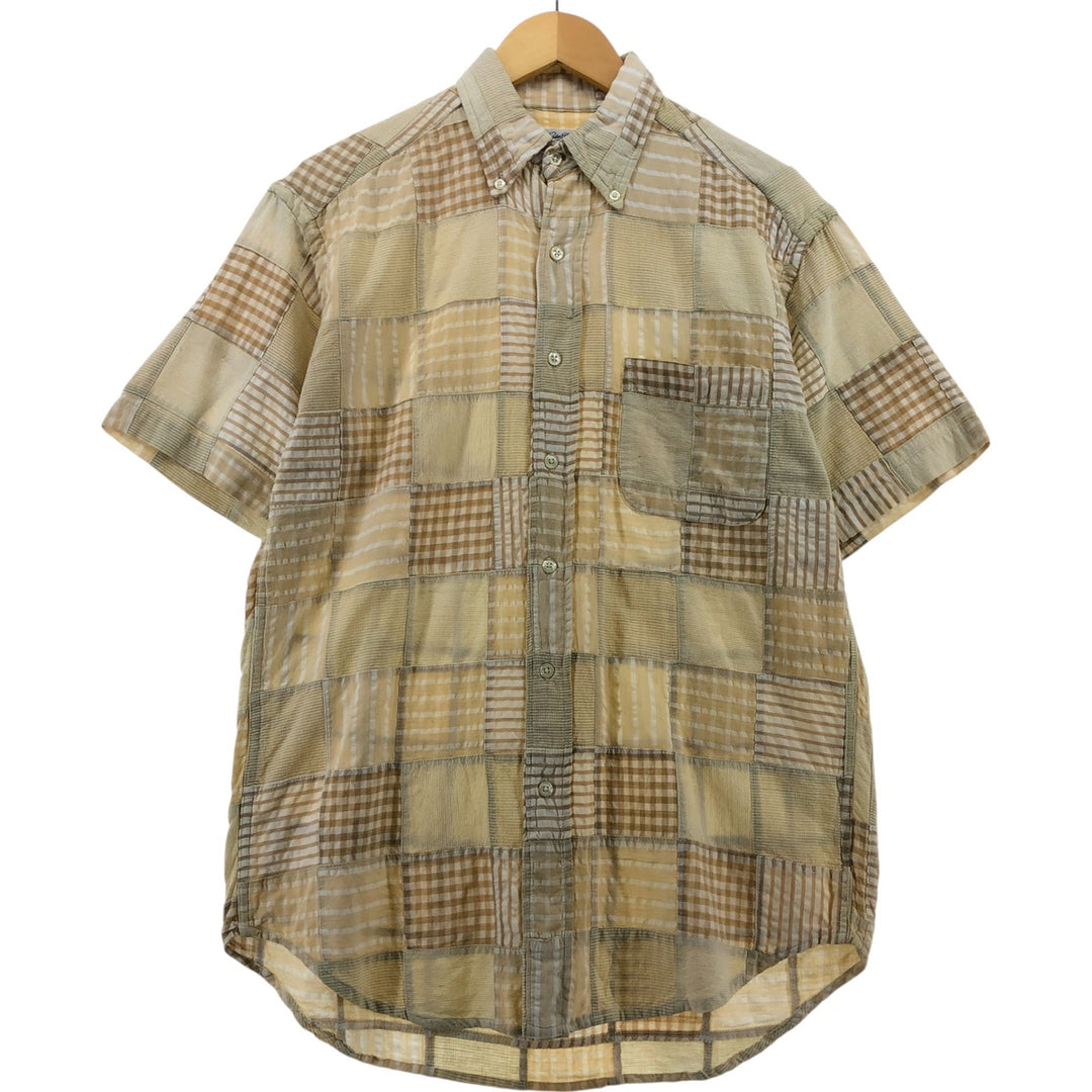 Brooks Brothers SPORT SHIRT Patchwork short sleeve button down check shirt Men's S size cotton Beige type Vintage Second Hand