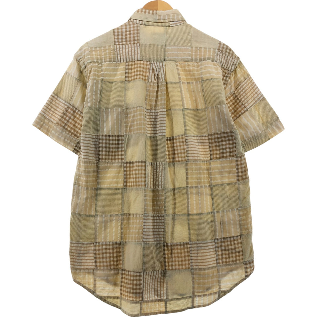 Brooks Brothers SPORT SHIRT Patchwork short sleeve button down check shirt Men's S size cotton Beige type Vintage Second Hand