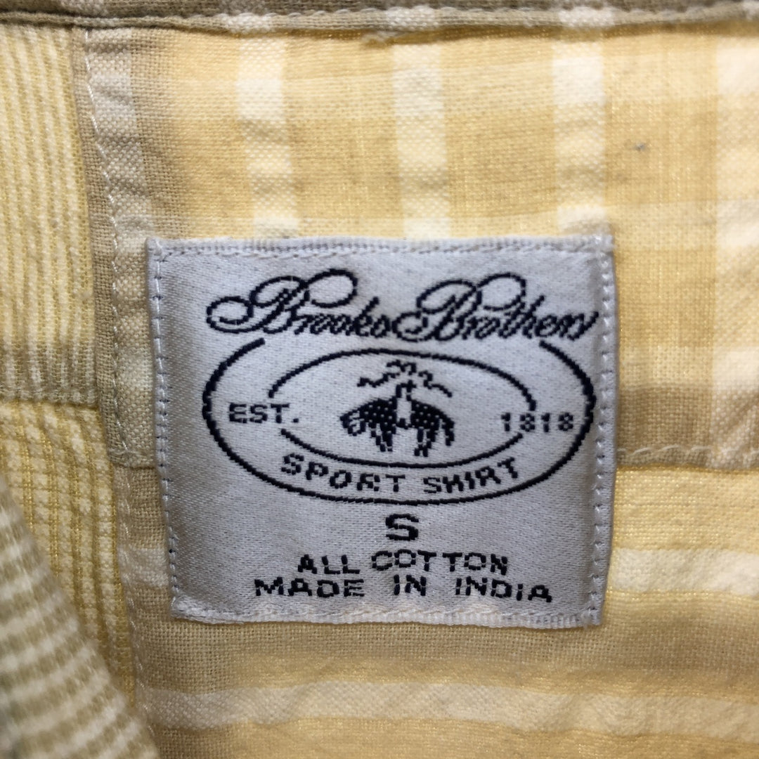 Brooks Brothers SPORT SHIRT Patchwork short sleeve button down check shirt Men's S size cotton Beige type Vintage Second Hand