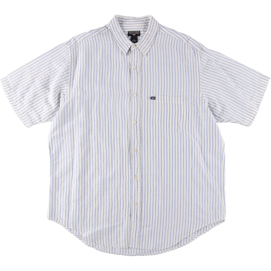 Ralph Lauren RALPH LAUREN JEANS CO. Stripe Pattern Short Sleeve Cotton x Linen Shirt Men's XL linen white type Vintage Second Hand