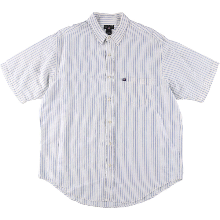 Ralph Lauren RALPH LAUREN JEANS CO. Stripe Pattern Short Sleeve Cotton x Linen Shirt Men's XL linen white type Vintage Second Hand