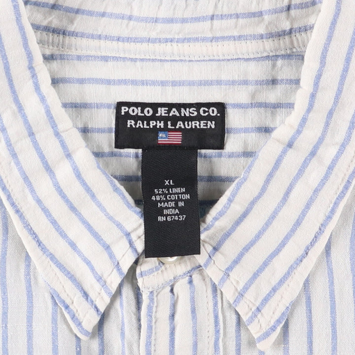 Ralph Lauren RALPH LAUREN JEANS CO. Stripe Pattern Short Sleeve Cotton x Linen Shirt Men's XL linen white type Vintage Second Hand