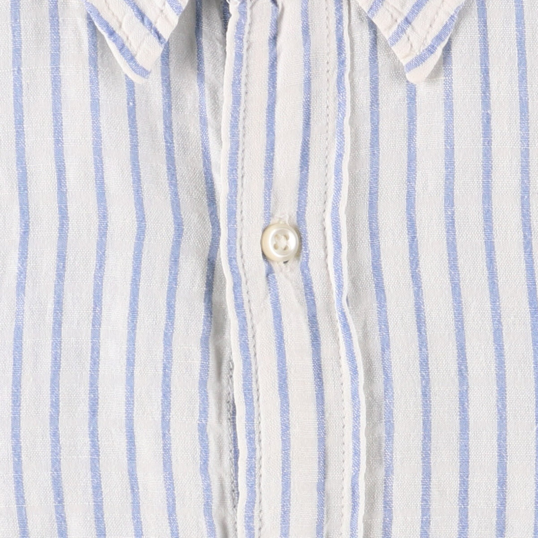 Ralph Lauren RALPH LAUREN JEANS CO. Stripe Pattern Short Sleeve Cotton x Linen Shirt Men's XL linen white type Vintage Second Hand