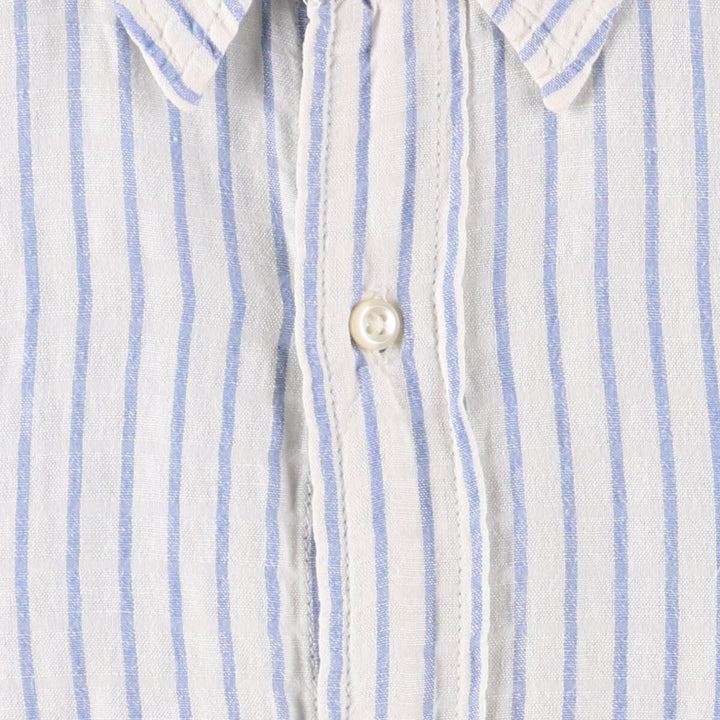 Ralph Lauren RALPH LAUREN JEANS CO. Stripe Pattern Short Sleeve Cotton x Linen Shirt Men's XL linen white type Vintage Second Hand