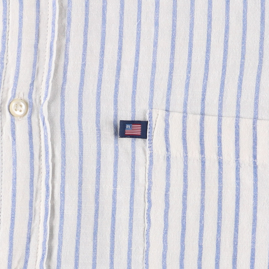 Ralph Lauren RALPH LAUREN JEANS CO. Stripe Pattern Short Sleeve Cotton x Linen Shirt Men's XL linen white type Vintage Second Hand
